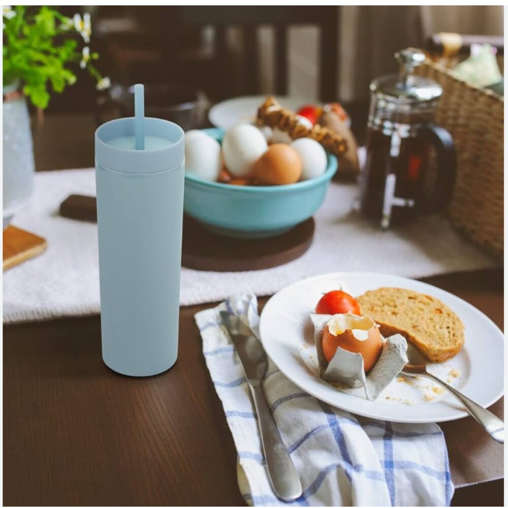 NEW Volhoply 20oz Skinny Tumbler with Lid and Straw Baby Blue
